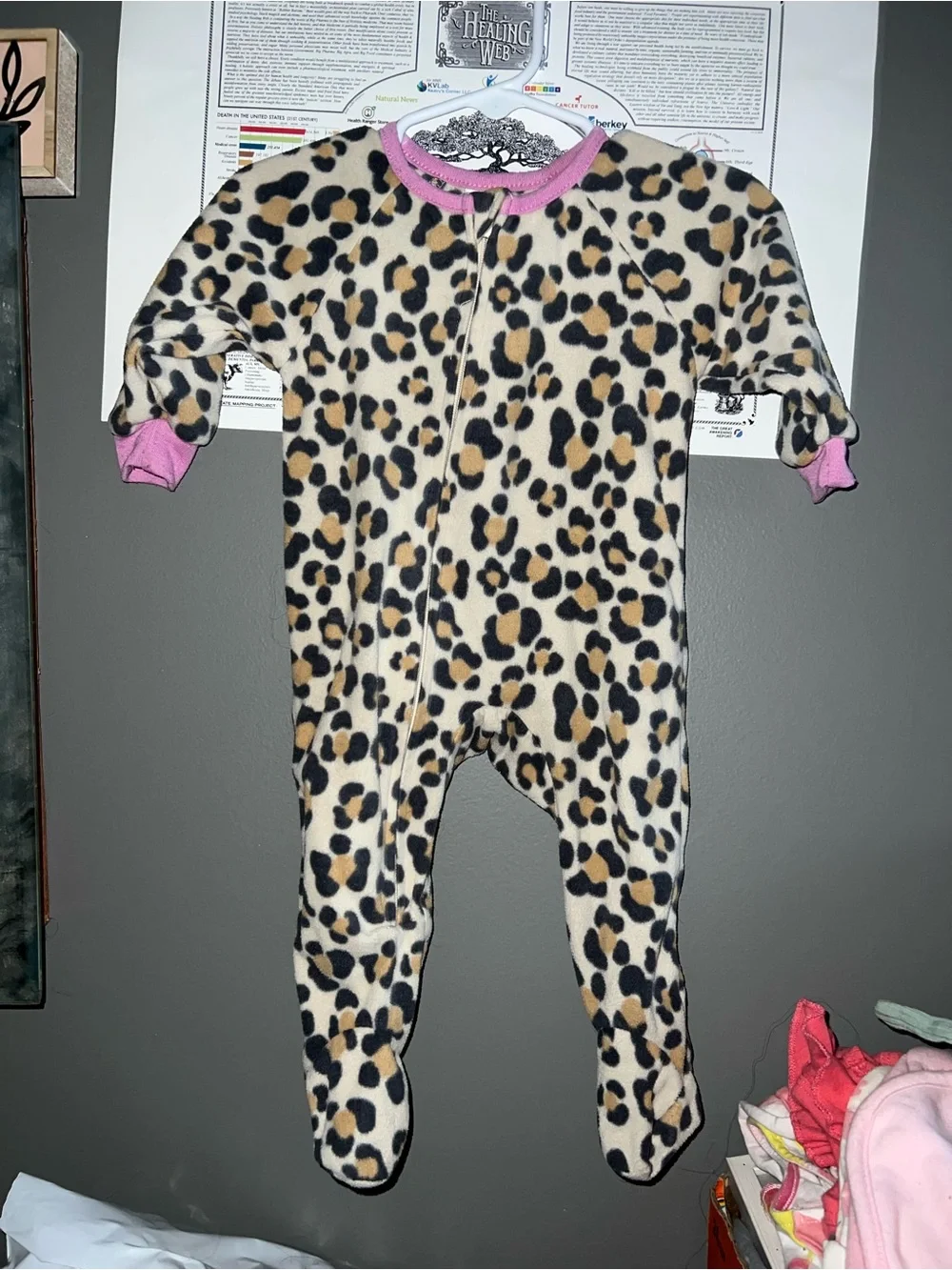 Leopard Print Footed One-Piece with Pink Trim - Kids
